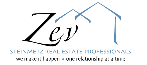 Zev Steinmetz personal logo — Steinmetz Real Estate Professionals script wordmark over blue house rooflines